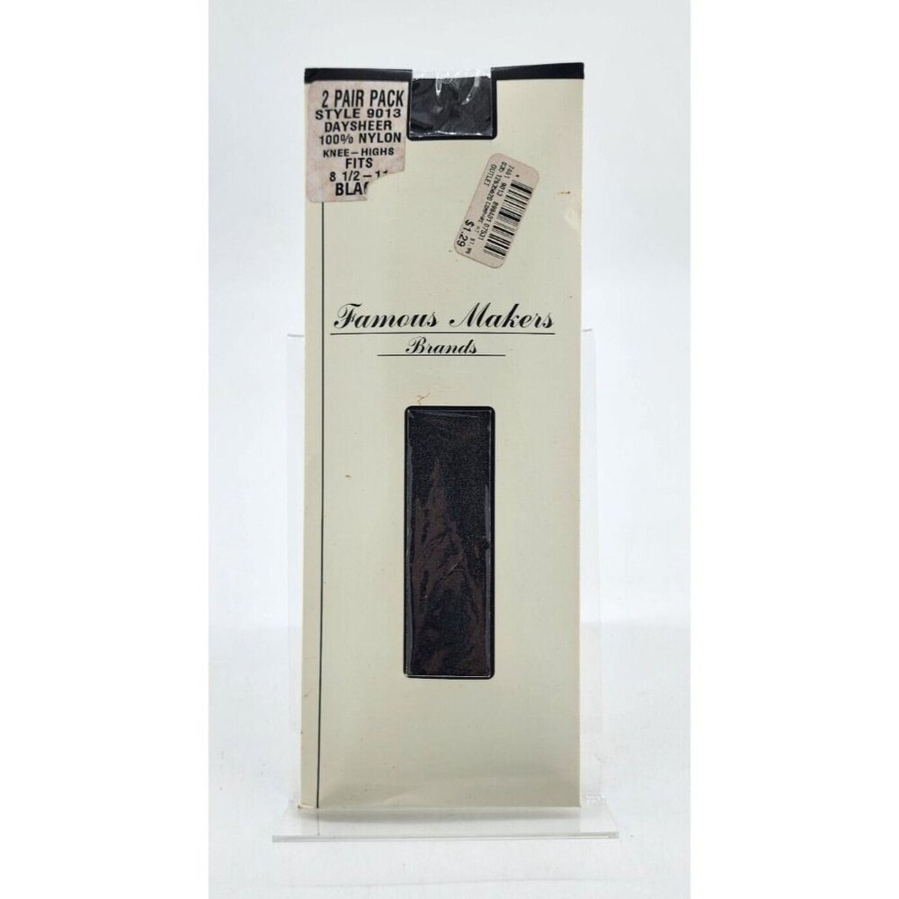 2 Pair Pack Famous Makers Brands Day Sheer Knee Highs Nylon Black Fits 8.5-11